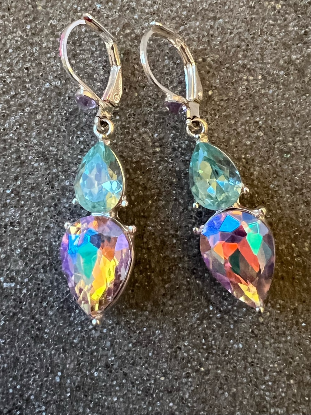 Kirk’s Folly Aurora Borealis Crystal Teardrop Dangle Earrings Silver